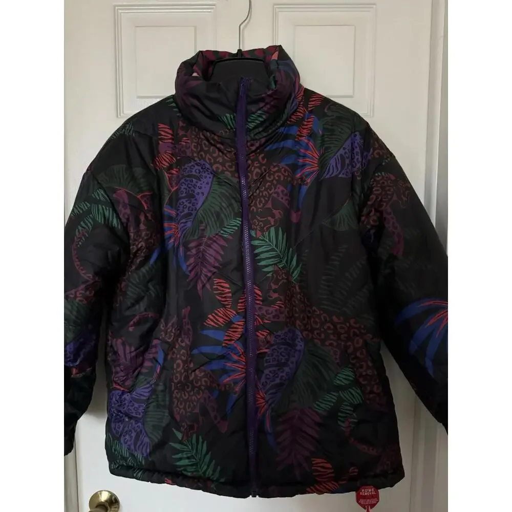 Farm Rio Women's XS Red Abstract Patches Reversible Full Zip Puffer Jacket NEW - Picture 15 of 16